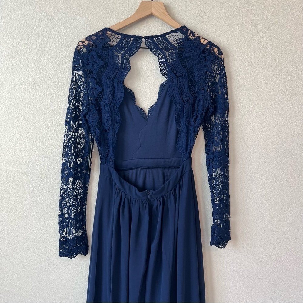 NWT Lulu's Navy Blue Awaken My Love Long Sleeve Lace Maxi Dress- Size M - Picture 10 of 14